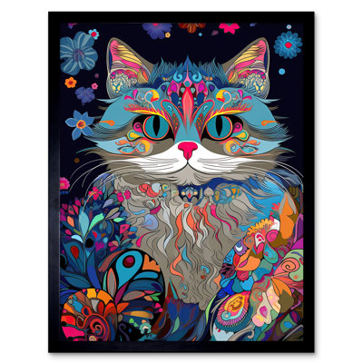 Alferd Alice In Wonderland Original Cheshire Cat Psychedelic - Single Picture Frame Print