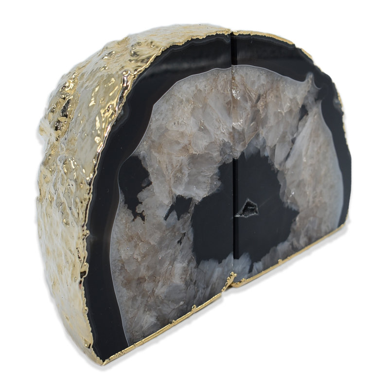 Grande serre-livres antidérapants en agate, Noir / or, H 4,5 po x l 5,5 po x P 2 po