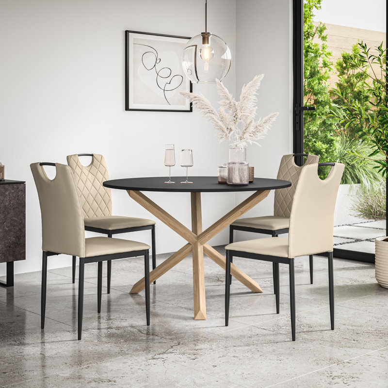 Daraich 4 - Person Dining Set, Black/Oak/Beige
