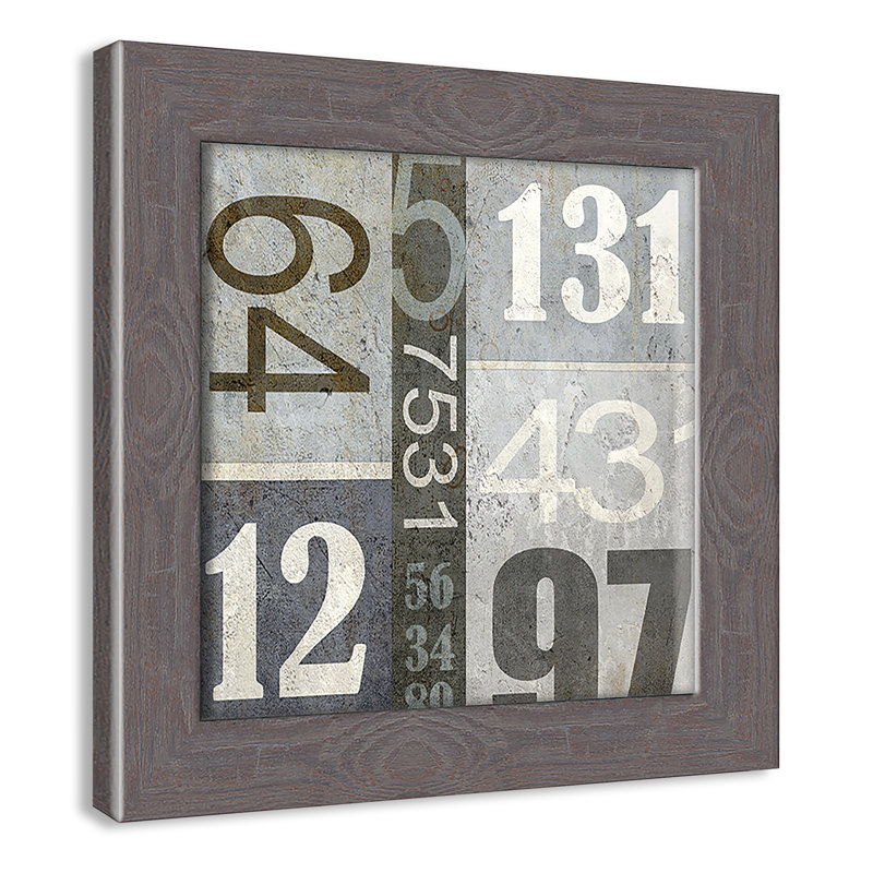 Numbers Framed Art, 8" H x 8" W x 0.6" D, Grey Woodgrain Flat Framed
