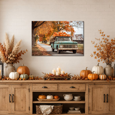 Fall Wall Art Pumpkin Canvas Autumn Wall Art Gallery-Wrapped Canvas Print Rustic Farmhouse Decor for Living Room Kitchen Entryway, 12×18 in
