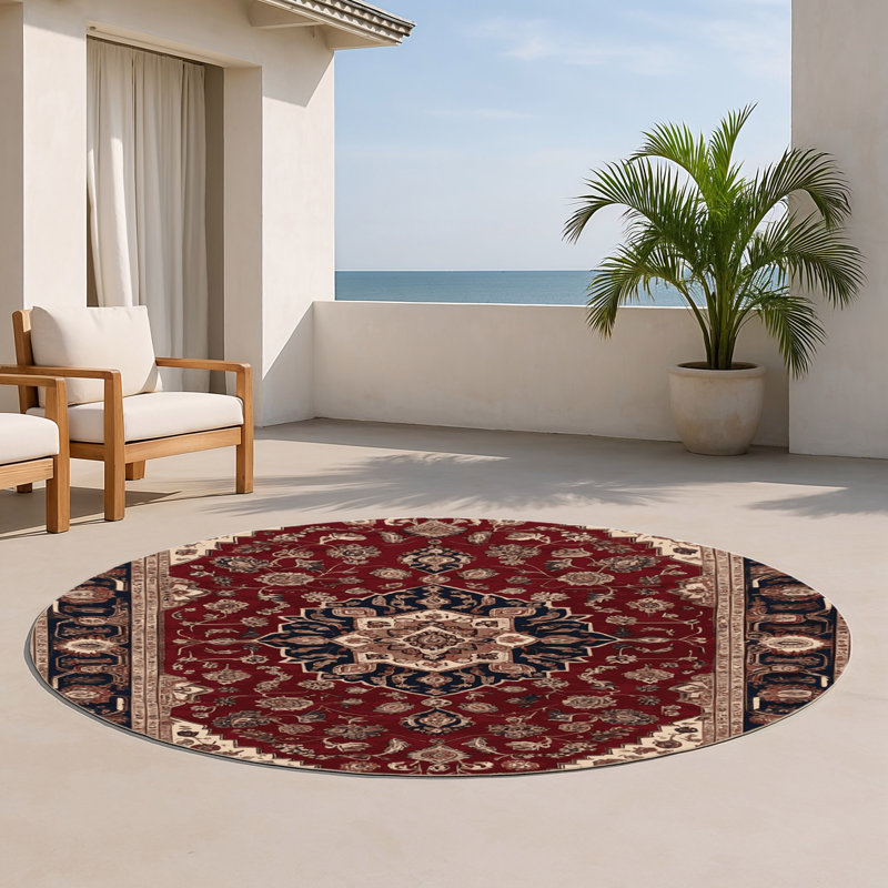Turkish Black Indoor and Outdoor Area Rug, Round 5'
