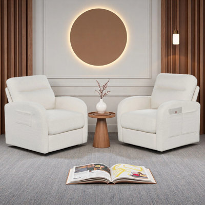 31.5 W 360° Rotating Single Chair (Set Of 2), With Hidden Storage Space And Side Pocket Design, Sofa Suitable For Living Room, Bedroom, Comfortable And Ergonomic