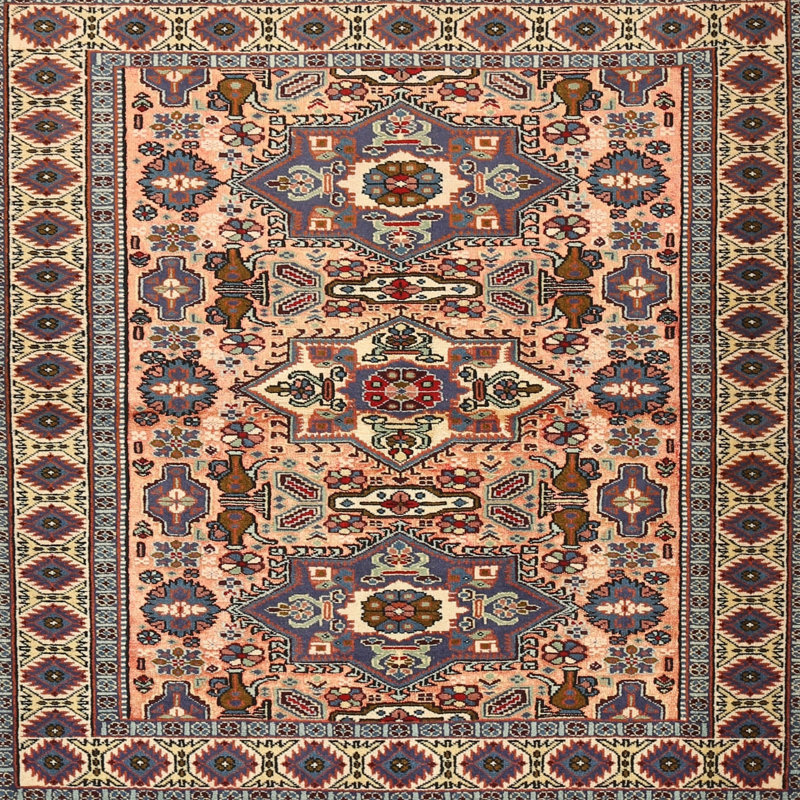 Tapis traditionnel mehroon/noir/crème Denese, Carré 3 pi