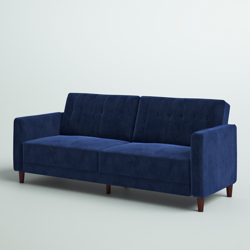 Futon à bras carré en velours de 81,5 po Perdue, Velours bleu