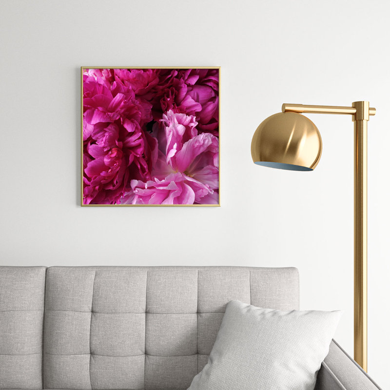 Glamour Pink Pe pivoines - Photographie de cadre photo sur verre, Or, H 20 po x l 20 po x P 1 po