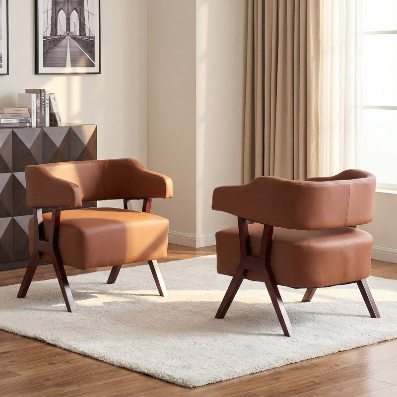 26.5" Wide Upholstered Modern Barrel Accent Chair, Brown