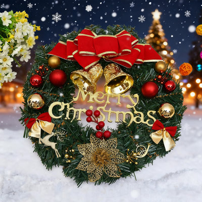 Couronne de Noël couronne de décoration de Noël de 12 pouces pour porte, guirlande de Noël avec clochette, décoration de Noël, fête de mariage, fête de mariage, décoration de Noël