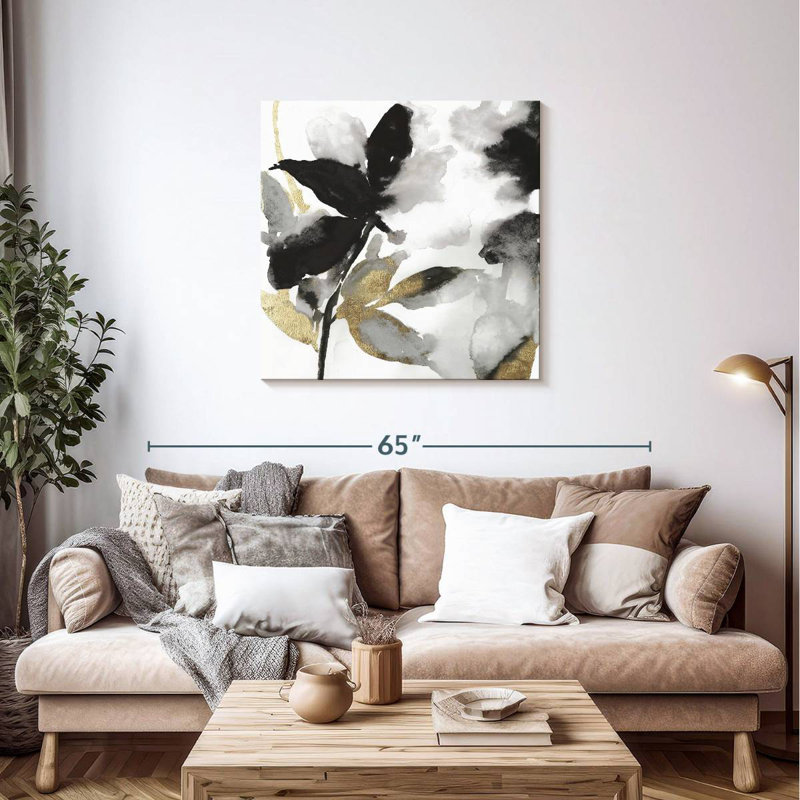 Avery Black Petals Gold Leaves I