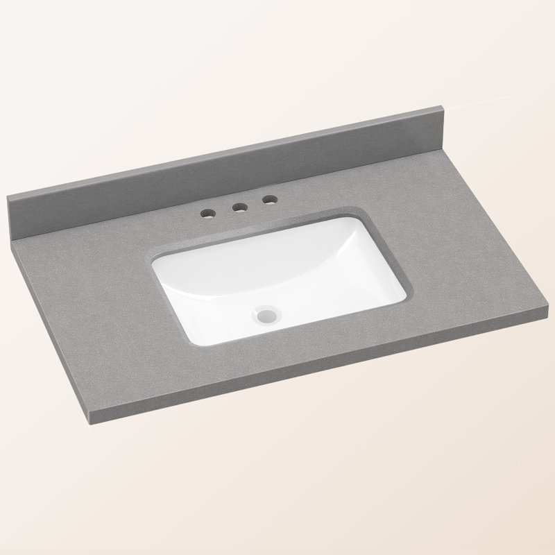 36 po X P 22 po D Meuble-lavabo de salle de bain rectangulaire en marbre gris avec comptoir à dosseret avec 3 trous de robinet prépercés