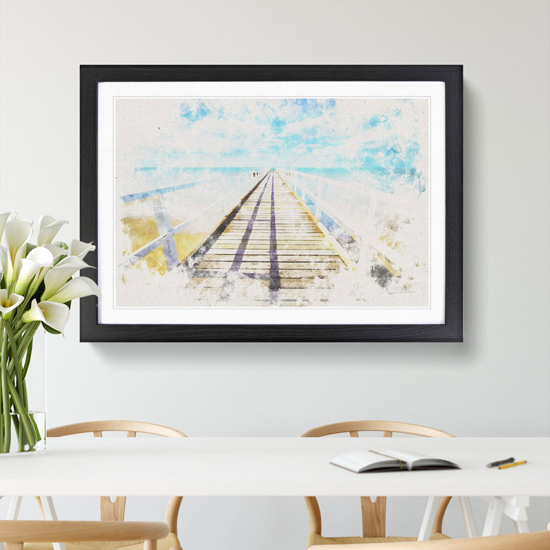 Pier Leading to the Ocean - Framed Print, 33cm H x 45cm W x 2cm D, Black Framed