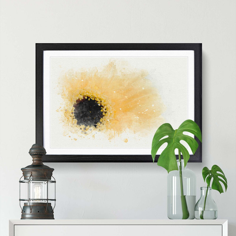 Pale Yellow Gerbera in Abstract - Picture Frame Painting Print, Black Framed, 62cm H x 87cm W x 2cm D
