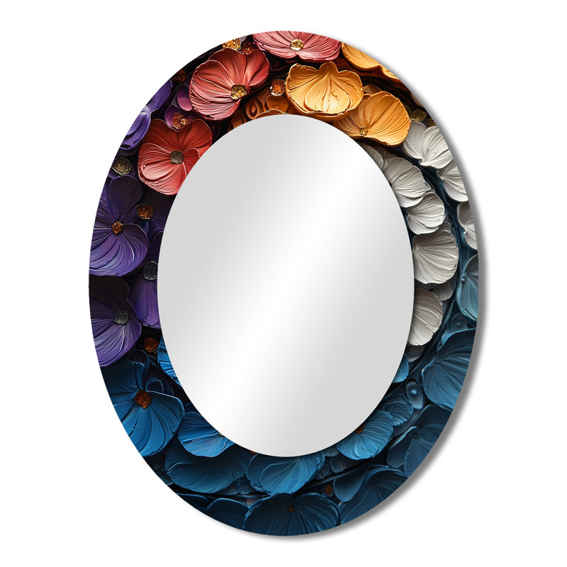 Mauve et bleu Fractal Spiral V - Miroir décoratif abstrait ovale sur métal, 43 po x 33 po