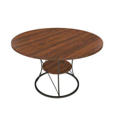 43 Inch Round Dining Table For 4-6, Expandable Farmhouse Kitchen Table With Storage Shelf & Metal Base, Brown & Black Extendable Wood Table From 43 To