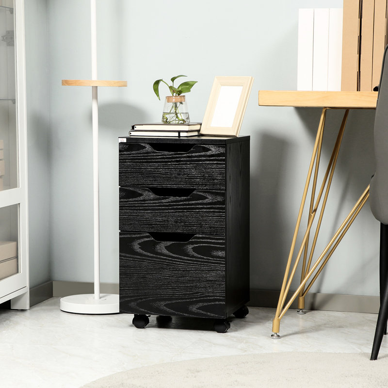 Armoire de bureau à 3 tiroirs à grain de bois noir, offrant une solution de rangement efficace pour vos 3 espaces supplémentaires