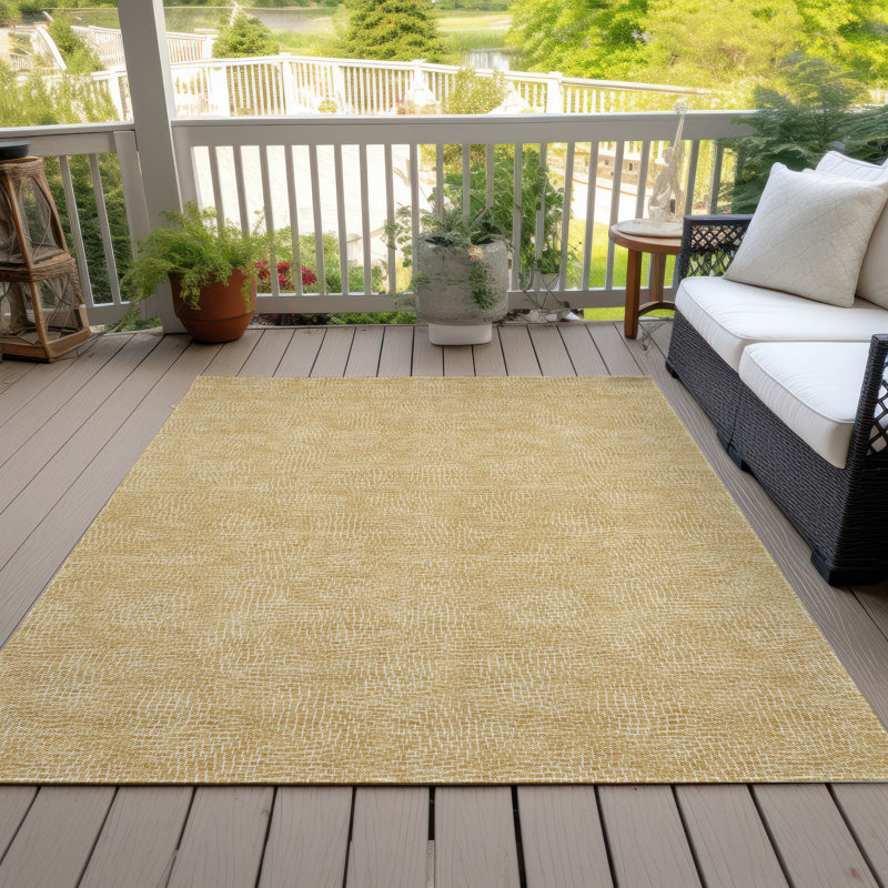 Gold Flat Woven Synthetic Rectangular Washable Rug 46" x 30"