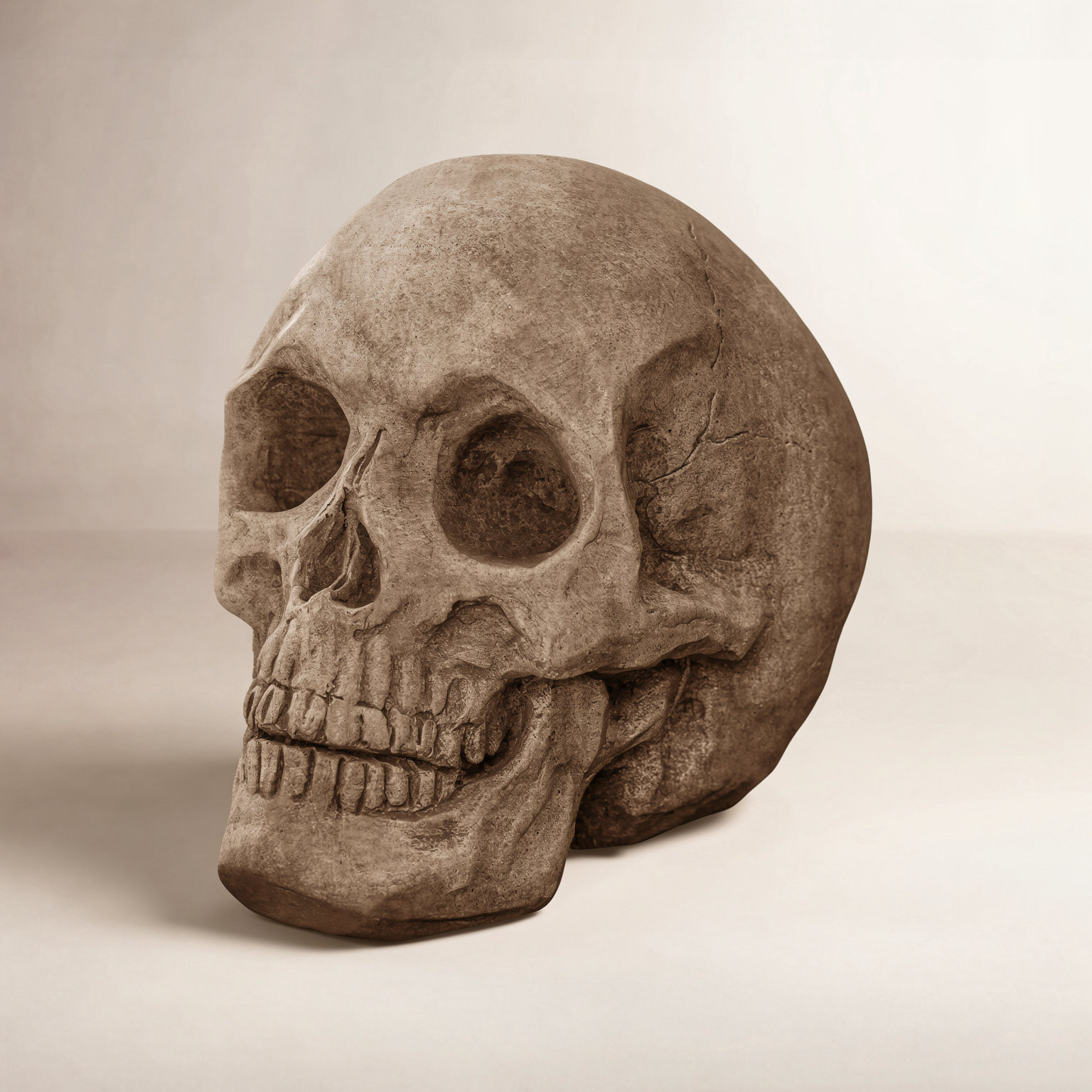 Alas Poor Yorick Garden Statue, Aged Limestone