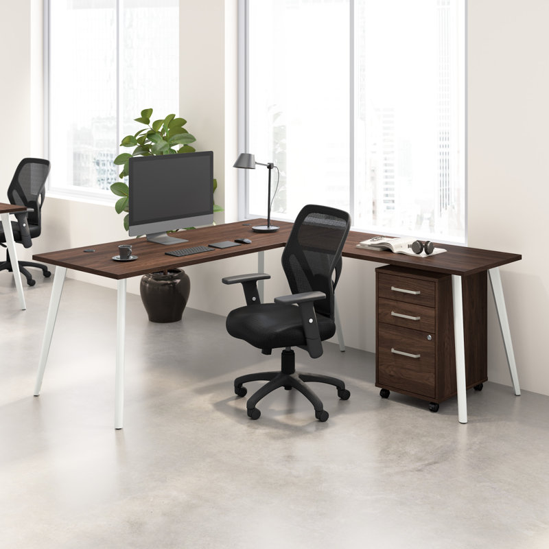 Bush Business Furniture Vista 72W L Shaped Desk With Splayed Metal Legs And Mobile File Cabinet - Reversible, Walnut