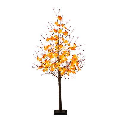 Pre-Lit Autumn Maple Artificial Fall Tree With Berries And 96 Warm White LED Lights