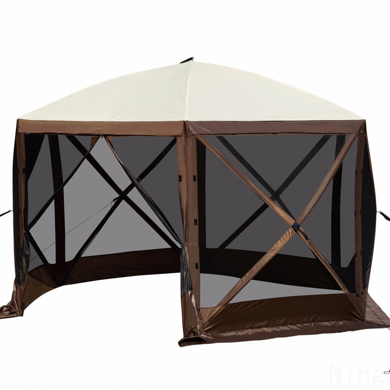 Pavillon de jardin 12 pi x 12 pi, moustiquaire pour le camping avec fenêtres et piquets en filet