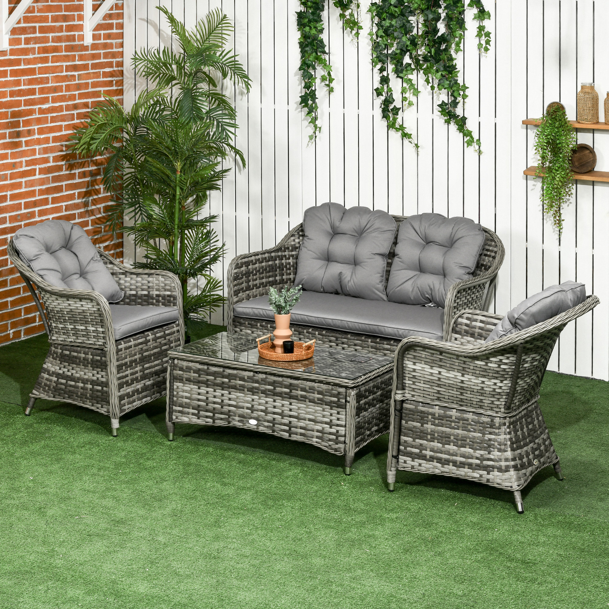 Seawell Wicker 4 - Person Garden Lounge Set with Cushions