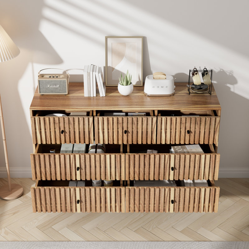 Racim 47.24'' Wide 7 Drawer Dresser, Fluted Chest of Drawers Storage for Bedroom, Walnut