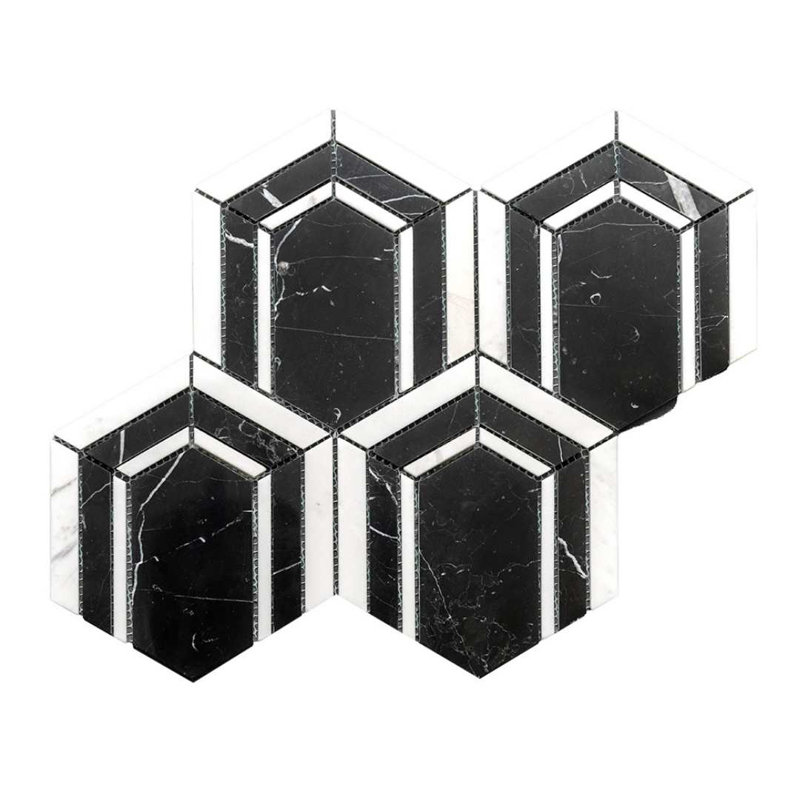Argos Peak 12" x 14" Hexagon Marble Mosaic Floor and Wall Tile, Nero