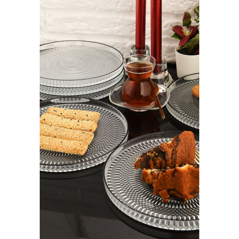 Ensemble d'assiettes à dessert Elegant (6 pièces), verre transparent, 7,9 pouces | Fabrication en verre 100%, lave-vaisselle et micro-ondes non sécuritaire | Parfait pour les gâteaux, les pâtisseries et les hors-d'œuvre, un ajout élégant à toute table