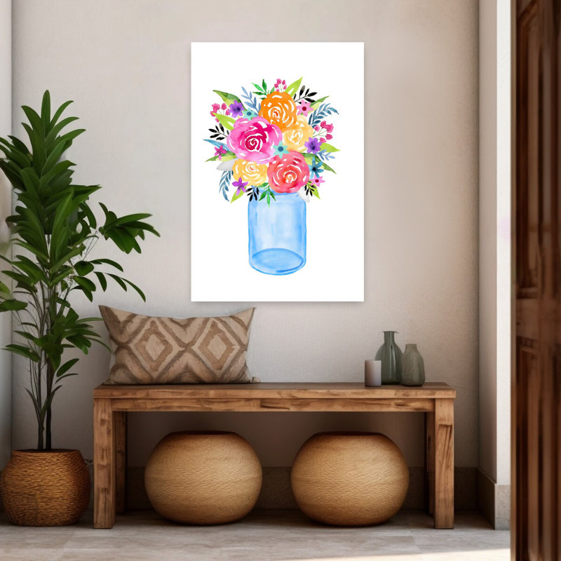 Aquarelle, bouquet coloré, rustique, printemps, été, art mural, 48" H x 32" W