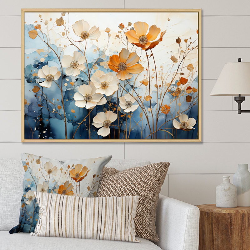 «Blue Teal», reproduction d'art sur toile encadrée, H 24 po x l 32 po, Cadre naturel flottant
