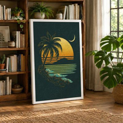 Tropical Dusk Landscape Vintage 1 Piece Wrapped Canvas Wall Art