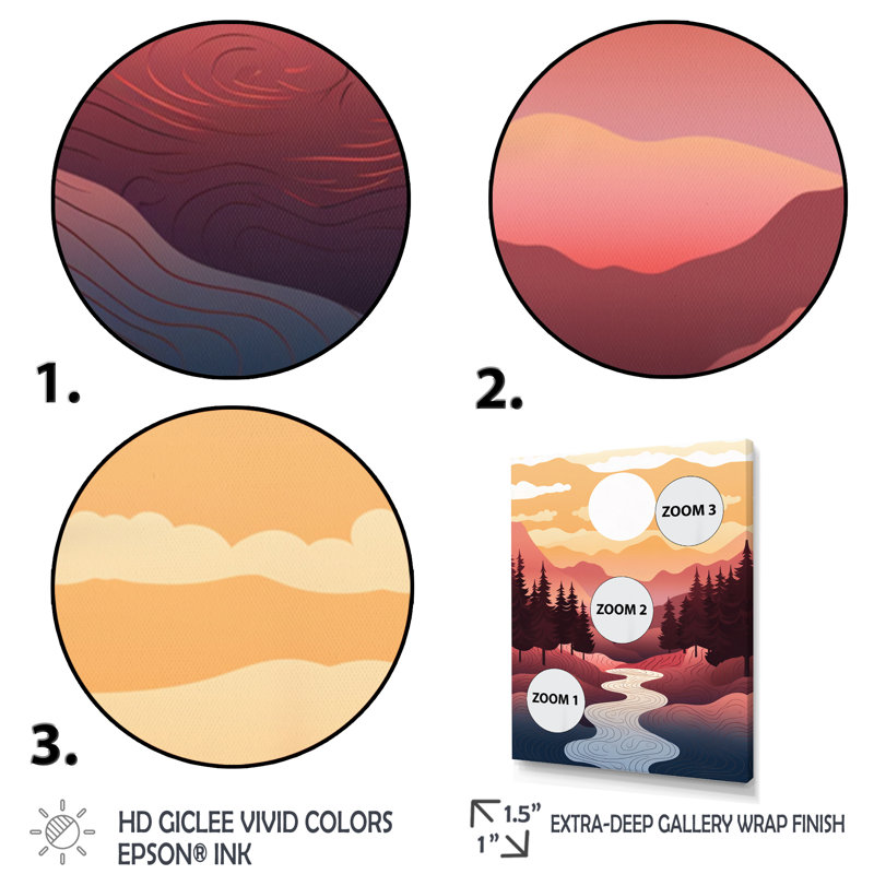 Montagne, forêt, rêverie, coucher de soleil paisible I, H 44 po x l 34 po x P 1,5 po, Cadre flottant noir