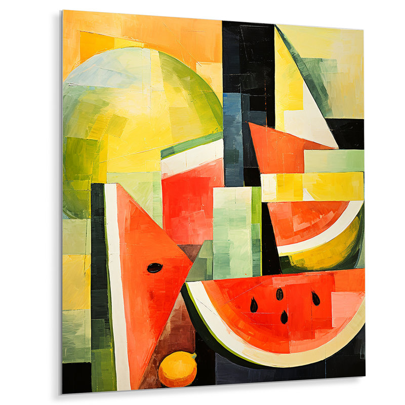 Cubique vert pastèque, motif 1 - Melon, art mural en métal, H 40 po x l 30 po x P 1,5 po