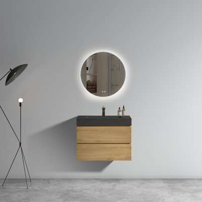 Meuble-lavabo blanc 36 po avec lavabo, grand rangement, conception flottante murale pour salle de bain moderne, pré-assemblé