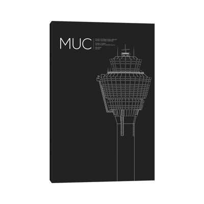 MUC Tower, Munich International Airport by 08 Left - Wrapped Canvas Print