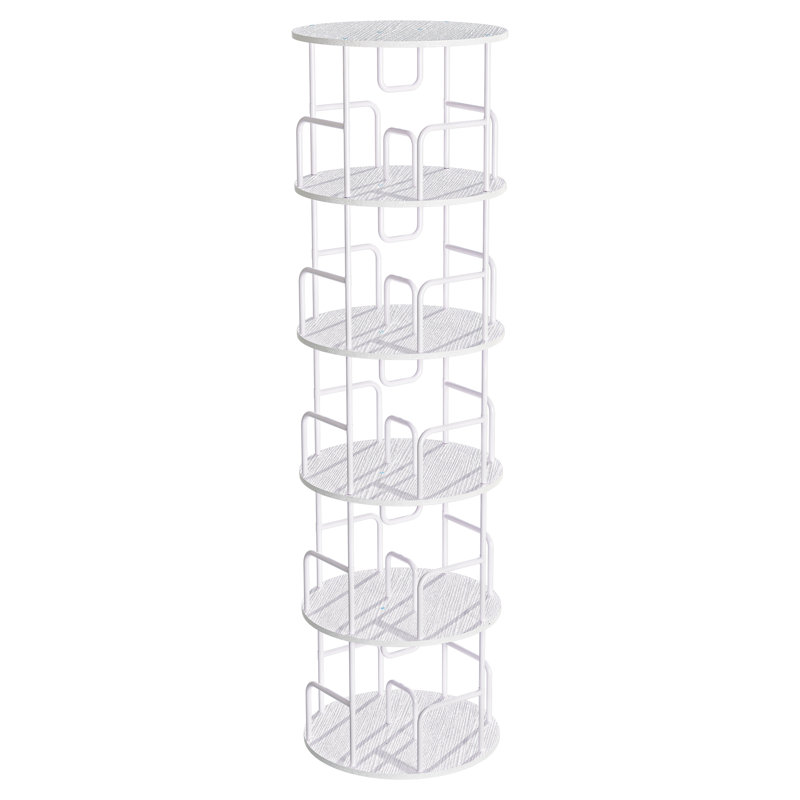Bibliothèque rotative 62,2 po H avec tablette à 5 niveaux pour le salon, la chambre à coucher (blanc), Blanc