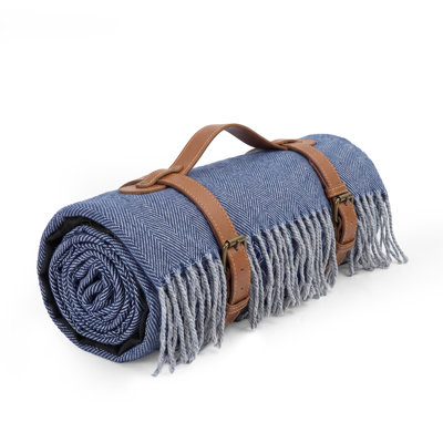 Waterproof Picnic Blanket with Tassel Edges, 59x79in Soft Acrylic & Oxford Fabric, Portable Beach Mat for Camping Park Outdoor, Light Color