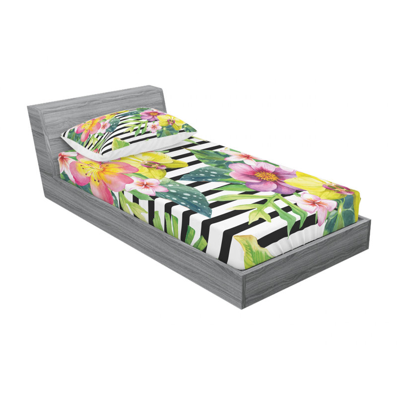 Microfiber Floral Sheet Set, Twin XL Sheet Set with Fitted Sheet, Traditional Kimono Floral