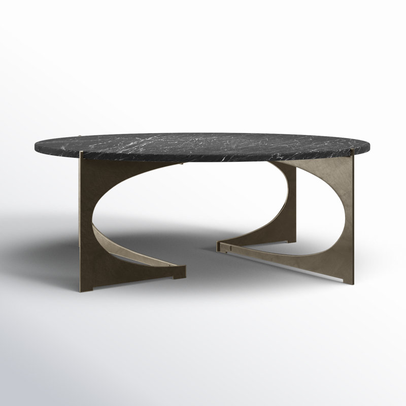 Giles Marble Top Single Coffee Table, Black Top/Antique Nickel Base