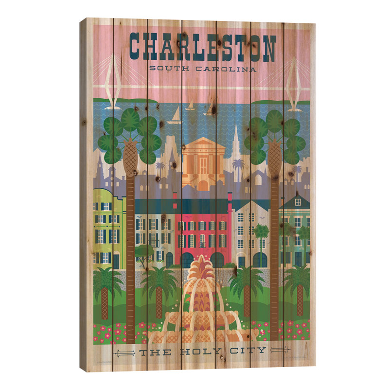 Affiche de voyage Charelston par Jim Zahniser - impression sur bois sans cadre, L 26 po x H 40 po