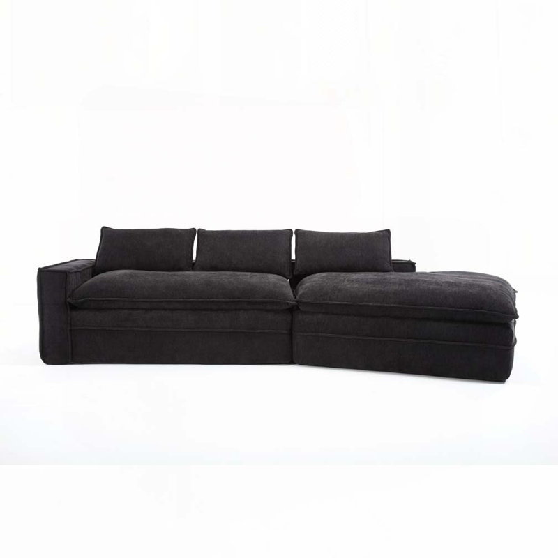 Canapé modulaire modulaire, canapé nuage rembourré avec sièges profonds, méridienne orientée vers la droite, Noir