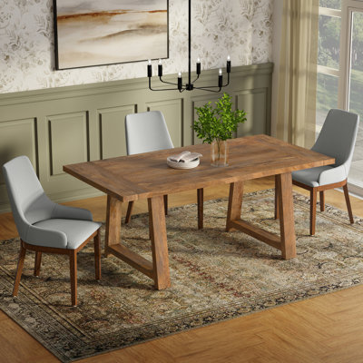 Whitley 72"W Solid Mango Wood Modern Farmhouse Dining Table With Trestle Base