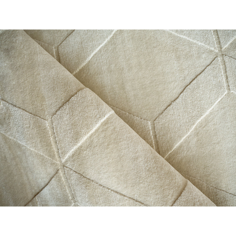 Brunello Modern Handmade Silky Nylon Light Beige Area Rug, Rectangle 10' x 14'