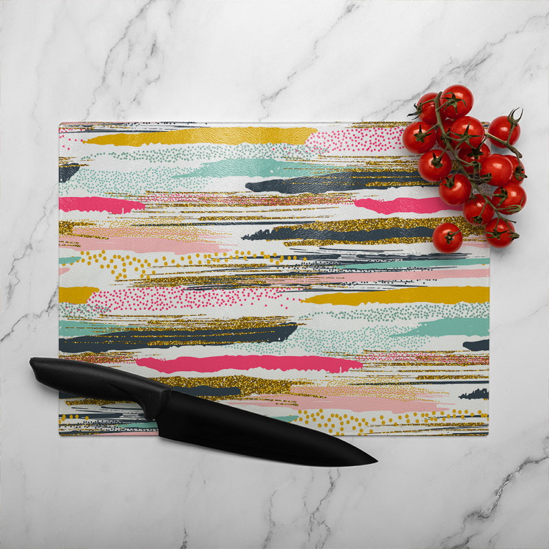 Coloured Stripes & Spots Glass Chopping Board, 40cm L x 28cm W