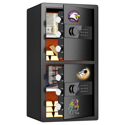 6.5 Cu Ft Double Door Safe Box, Fingerprint & Digital Keypad Lock, Security Safe With Removable Shelves And Hidden Knob For Home Office, Cash Jewellery Documents Storage With Fun Stickers