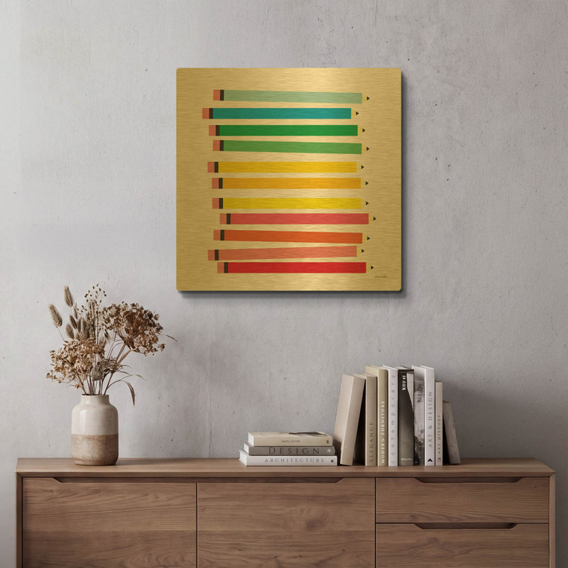 «Colored Pencils» par Ann Kelle, art mural en métal doré, 24 po x 24 po, 24 po x 24 po