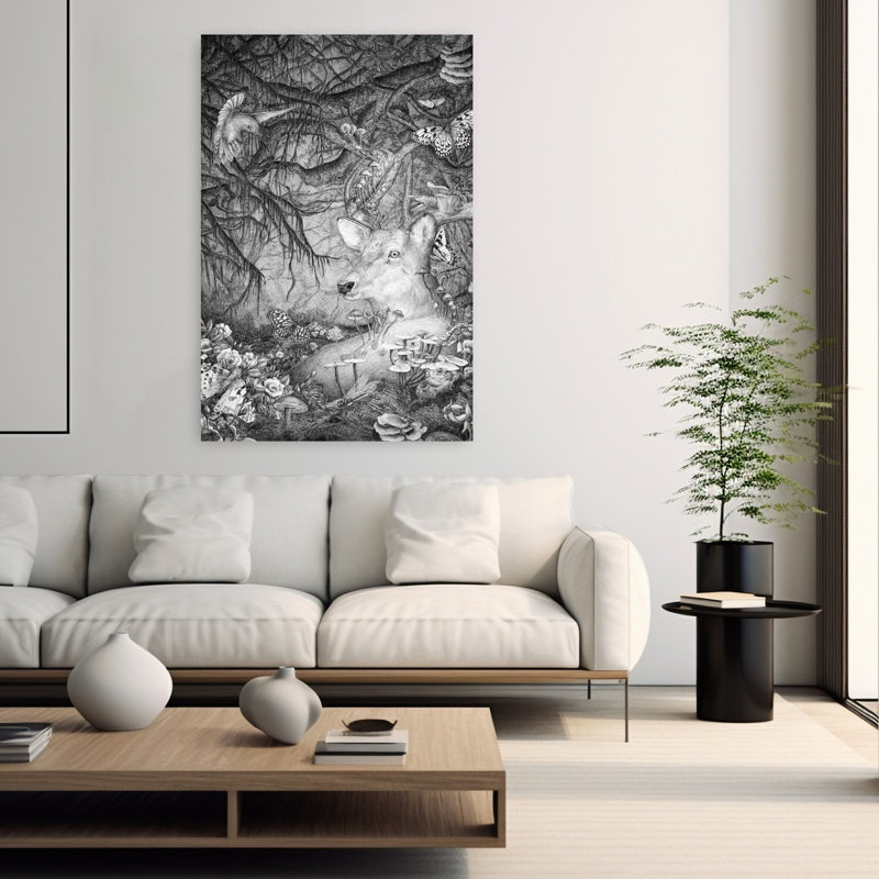 Spirit Of The Forest Abstract Contemporary Butterfly Dragonfly Hummingbird Flower Forest Wall Art by EC Mazur - Wrapped Canvas Print