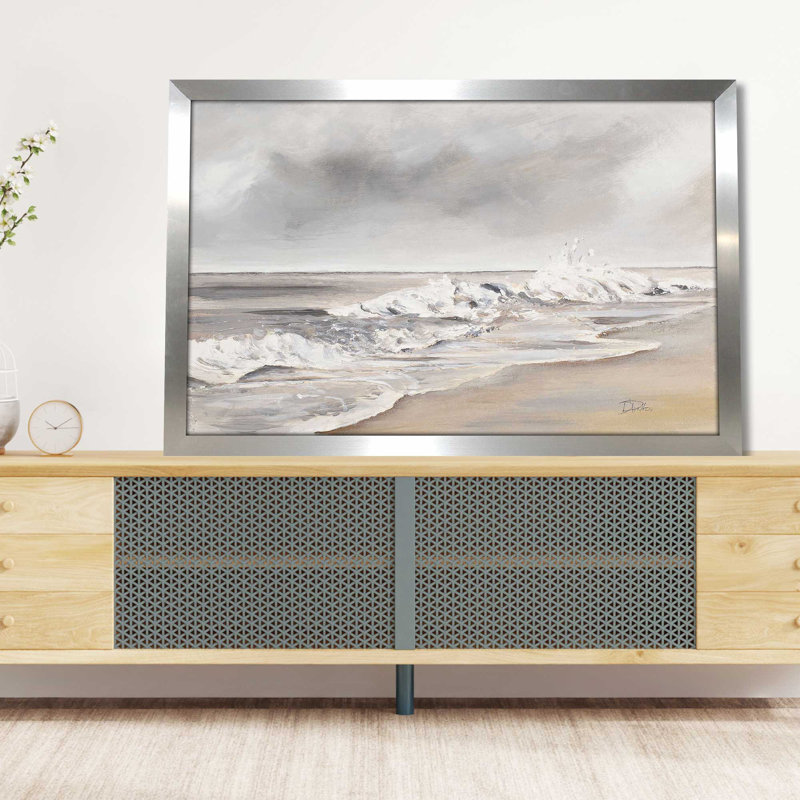 La Playa Al Atardecer - Peinture, L 27,5 po x H 21,5 po, Encadrement argenté