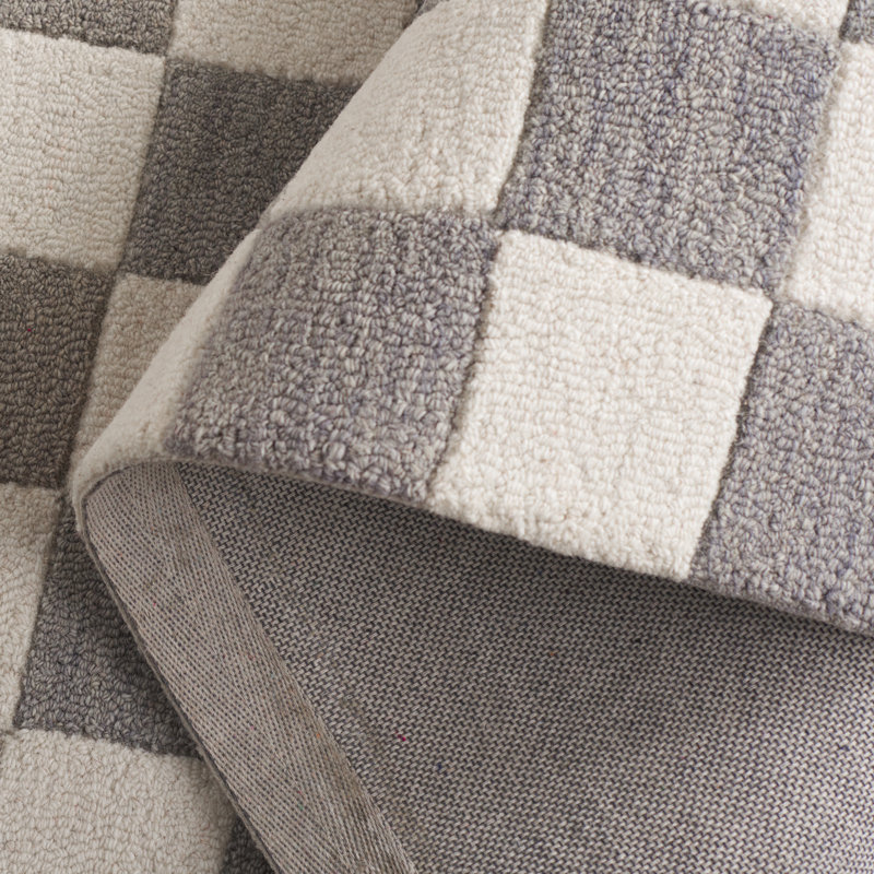 Gray and Ivory Checkered Handmade Wool Area Rug, 8' x 10'
