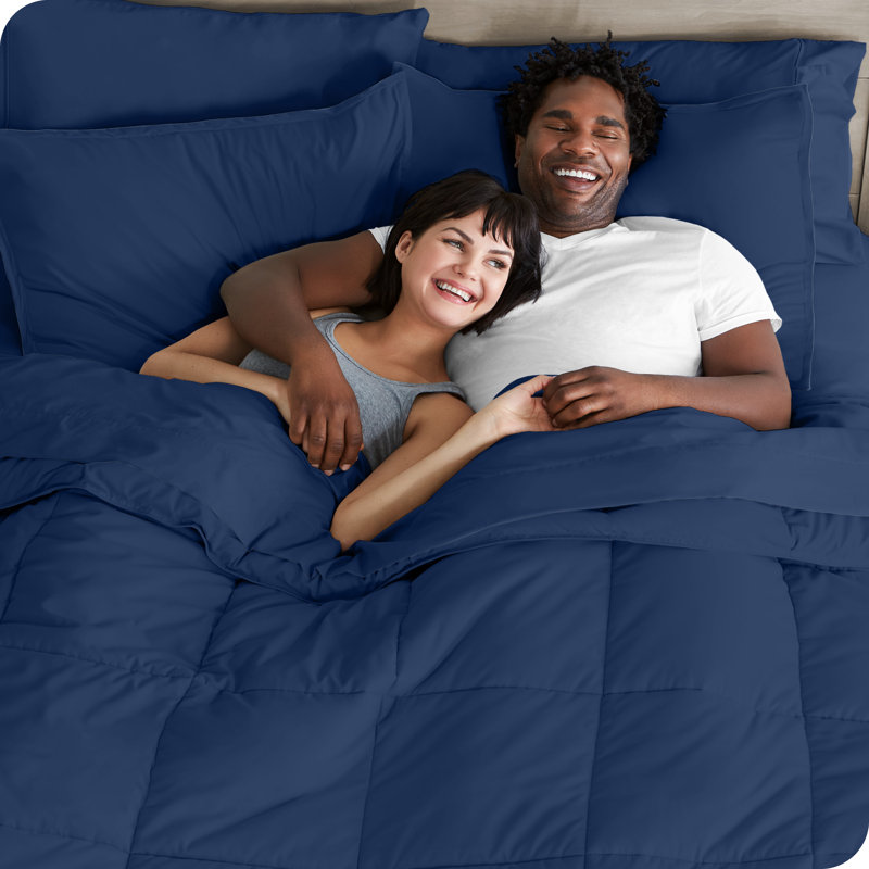 Microfiber Bed-In-A-Bag, Dark Blue/Dark Blue, Full XL Comforter + 6 Additional Pieces